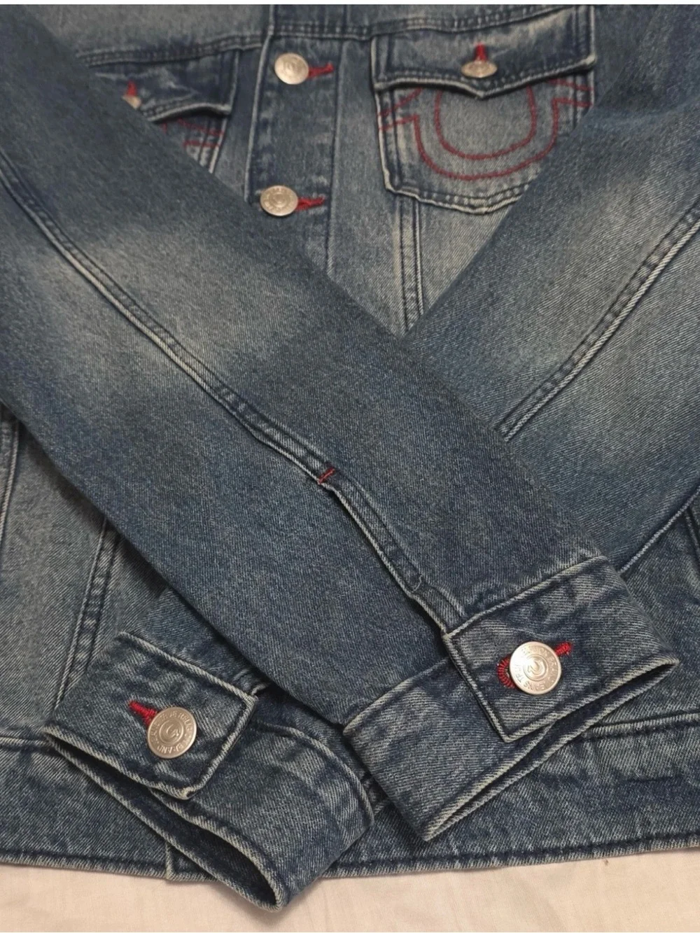 True Religion True Logo Medium Blue Quartz Wash Denim Jacket Mens Small NWT Rare